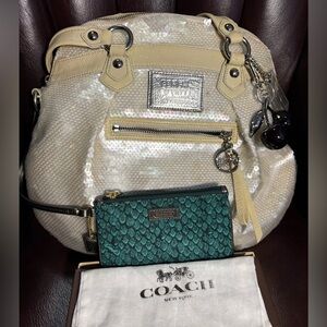 EUC Coach Poppy *Limited Edition* Sequin Shoulder Bag & RARE Snakeprint Wristlet
